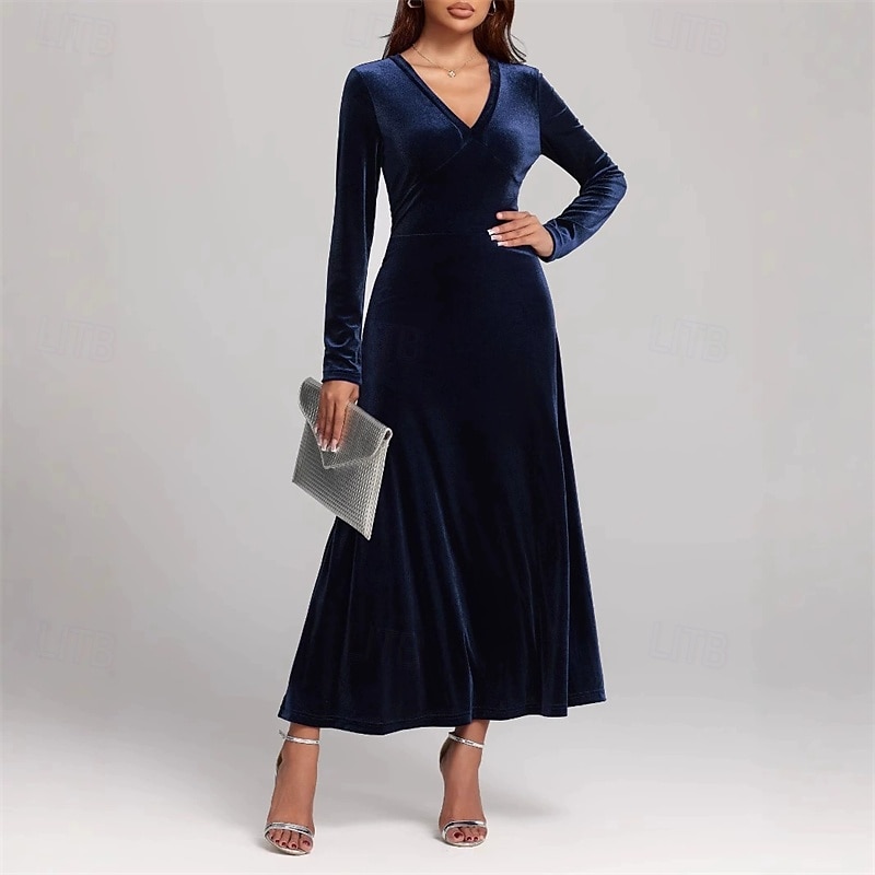 Damen Midikleid Samtkleid Cocktailkleid Elegant Mode Modern Outdoor Party Party-Abendmode Normale Passform Einfach Langarm V Ausschnitt Schwarz Wein Blau Purpur Frühling Herbst 2025 - $33.99 –P3