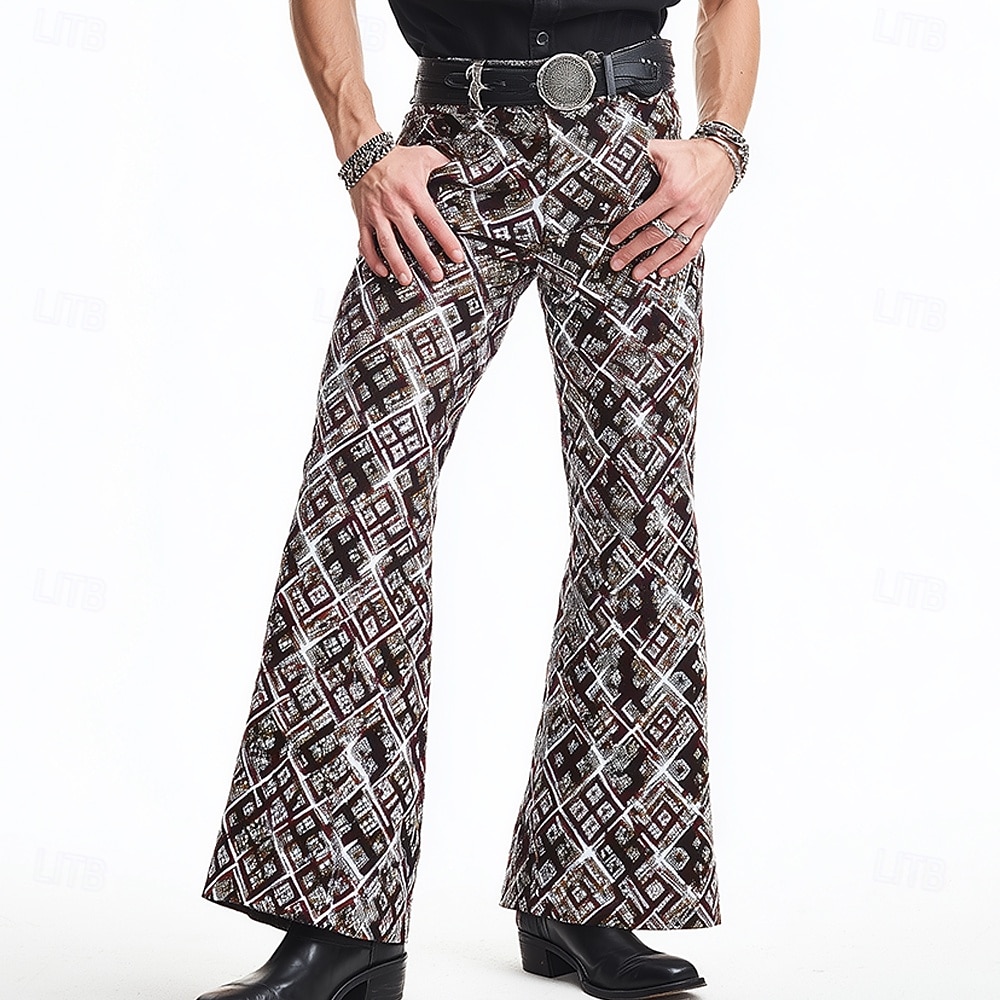 Hombre Geométrico Plaid Cuadrícula Pantalones de discoteca Pantalones de campana de los años 60 y 70 Media cintura occidental retro de la vendimia Exterior Vacaciones Casual Bolsillos laterales 2026 - $29.99 –P2