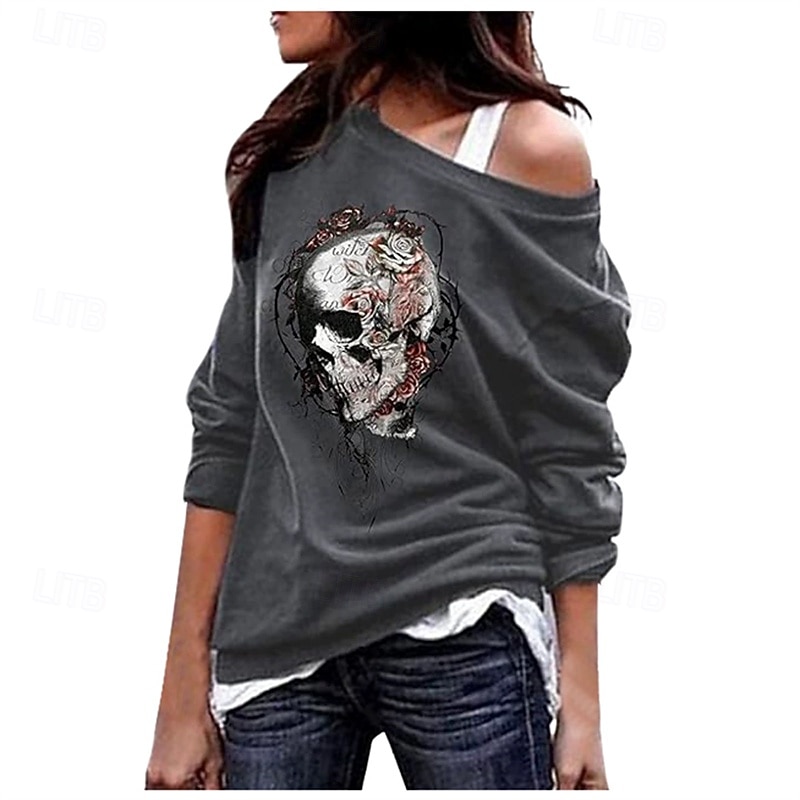 Femmes Sweatshirt Pull Graphique Crâne Halloween Actif Mode Streetwear manche longue Col ras du cou Hauts Réguliers Rue Tenue Quotidienne Occasionnel Imprimé Noir Rouge Bleu Vert Gris Automne Hiver de 2025 ? $19.99 –P2