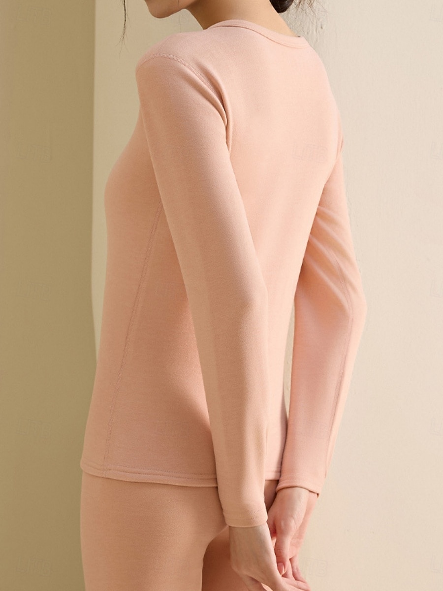 Γυναικεία Ισοθερμικά εσώρουχα Σετ Πυτζάμες Καθημερινό Ανατομικό Μονόχρωμες Ελαστική μέση Παντελόνι Σπίτι Καθημερινά Μακρυμάνικο Στρογγυλή Ψηλή Λαιμόκοψη 2026 - $28.99 –P2