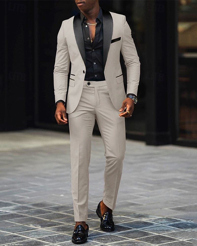 Męskie Marynarka + spodnie wizytowe Marynarka Garnitury Biznes Spotkanie towarzyskie Wesele 2 elementy Moda Codzienny Wiosna Jesień Poliester Kolorowy blok Kieszeń Guziki Wygodny Guziki jednorzędowe 2025 - $89.99 –P11