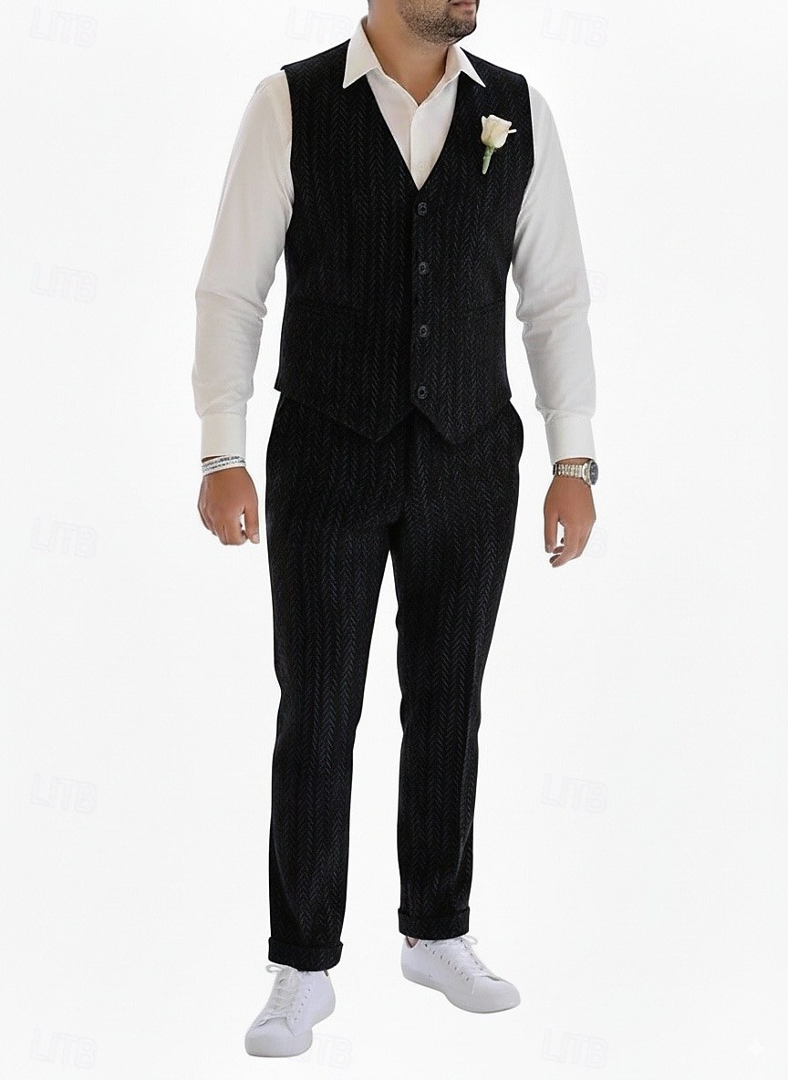 Men's Wedding Party Business Suits Notch Lapel Black Brown Daily Casual Herringbone Standard Fit 2 Piece 2025 - $69.99 –P3