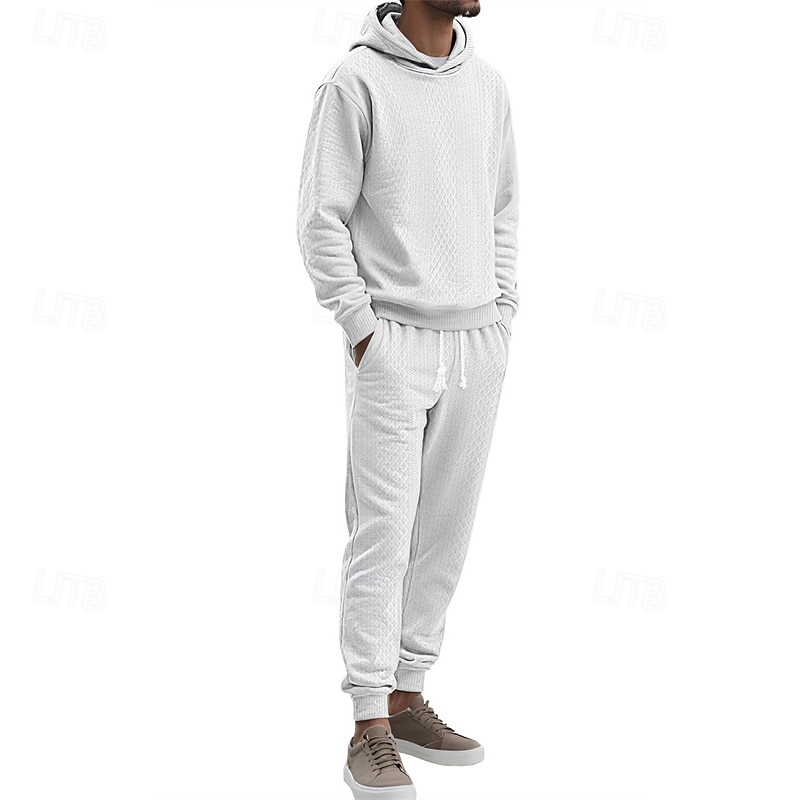 Homme Ensemble Survetement Ensemble de tenues Ensemble de sweats à capuche Sweat à Capuche Extérieur Quotidien Sports Jacquard Cordon de serrage Uni Noir Blanche Kaki Polyester Tenues de Sport Mode de 2025 ? $39.99 –P13