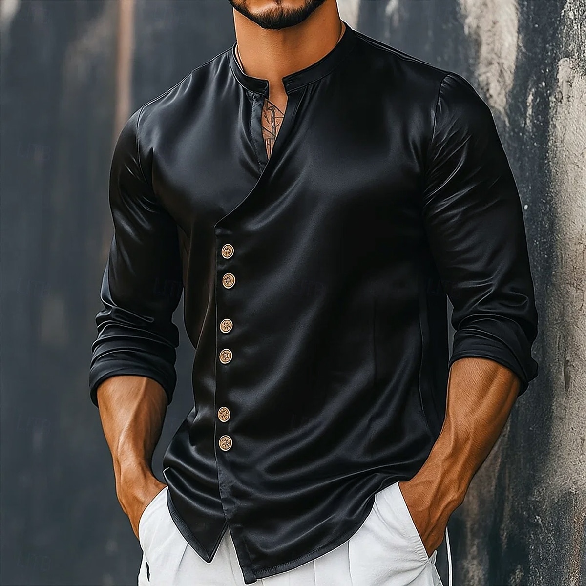 Bărbați Cămașă Cămașă din satin Cămașă de Costum Cămașă casual Camașă cu nasturi Cămașă de bal Simplu Oficial Nuntă Albastru Deschis Negru Alb Albastru regal Manșon Lung În V Toate Sezoanele 2025 - $25.99 –P1