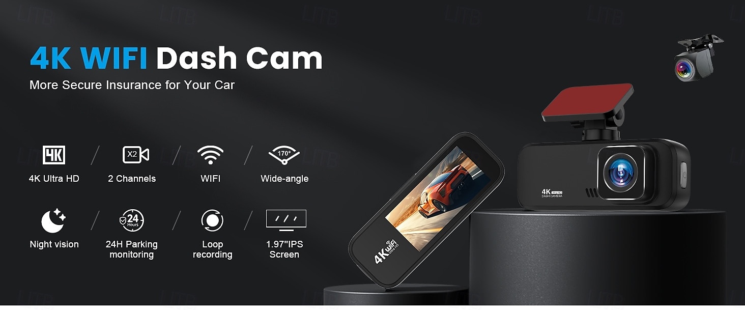 2025年 モバイル接続機能付き、車載用隠し DVR を備えた HD 4k1080p デュアルレンズ カー ダッシュ カメラ。  コレクション – $66.99 –P1