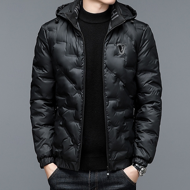 Men's Puffer Jacket Quilted Jacket Pocket Polyster Vacation Daily Wear Date Regular Fashion Casual Comfortable Thermal Warm Fall Winter Solid / Plain Color Black Dark Blue Light Sky Blue Puffer Jacket 2026 - $52.99 –P1