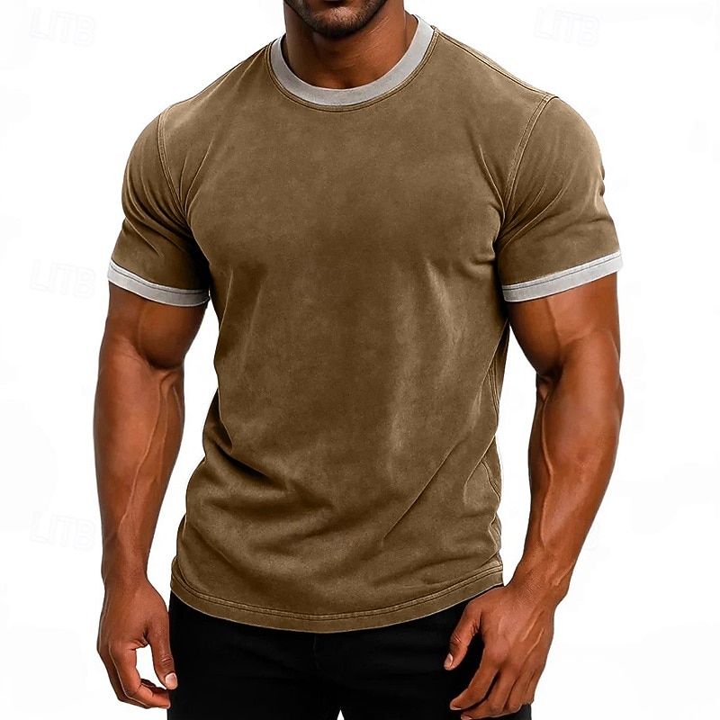 SoftFade™ T-Shirt pentru Bărbați T-Shirt Top Mâneci Scurte Mâneci Scurte Guler Rotund Guler în V Vară Culoare Solidă Vintage Culoare Bloc Cămașă Făcută Spălată Casual Vacanță Stradă Verde Închis Maro 2026 - $29.99 –P3