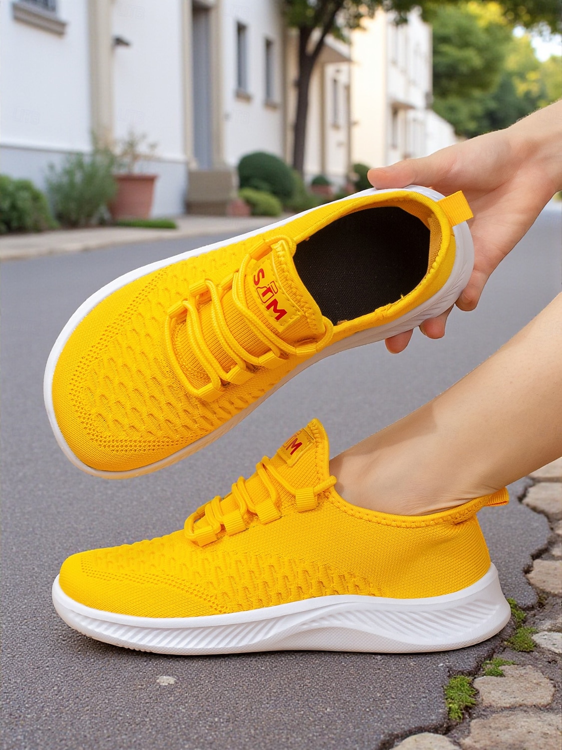 Dámské široké žluté tenisky z flyknit pleteniny, lehká ležérní obuv na chůzi pro sport a streetwear 2025 - $42.99 –P3