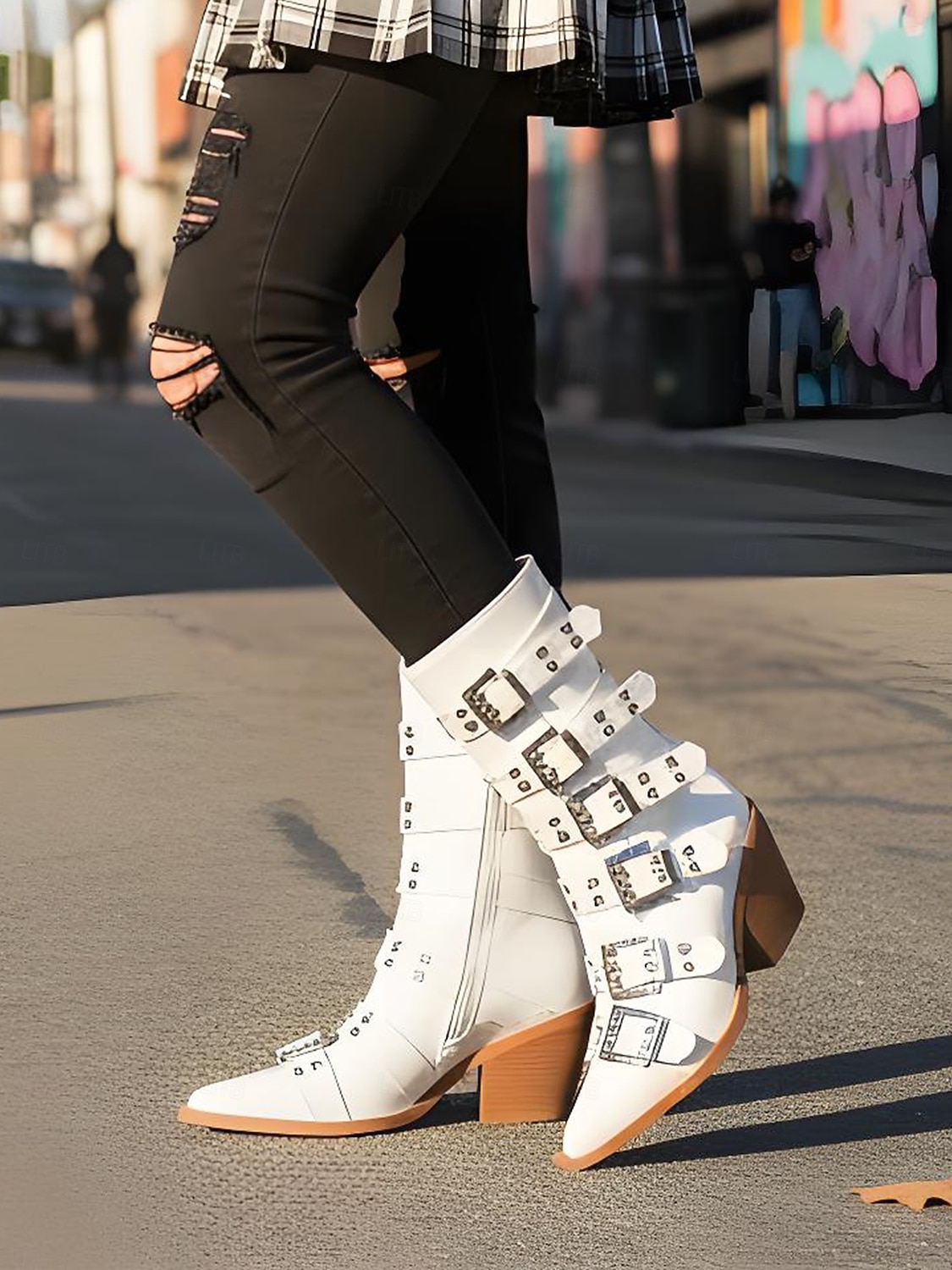 Dámské Boty Motorkářské boty Venkovní Párty hudební festival Boty do lýtka Nýty Přezky Zip Kačenka Palec do špičky Punk gotický Umělá kůže Zip Matná černá Zářivě černý Bílá 2025 - $79.99 –P3