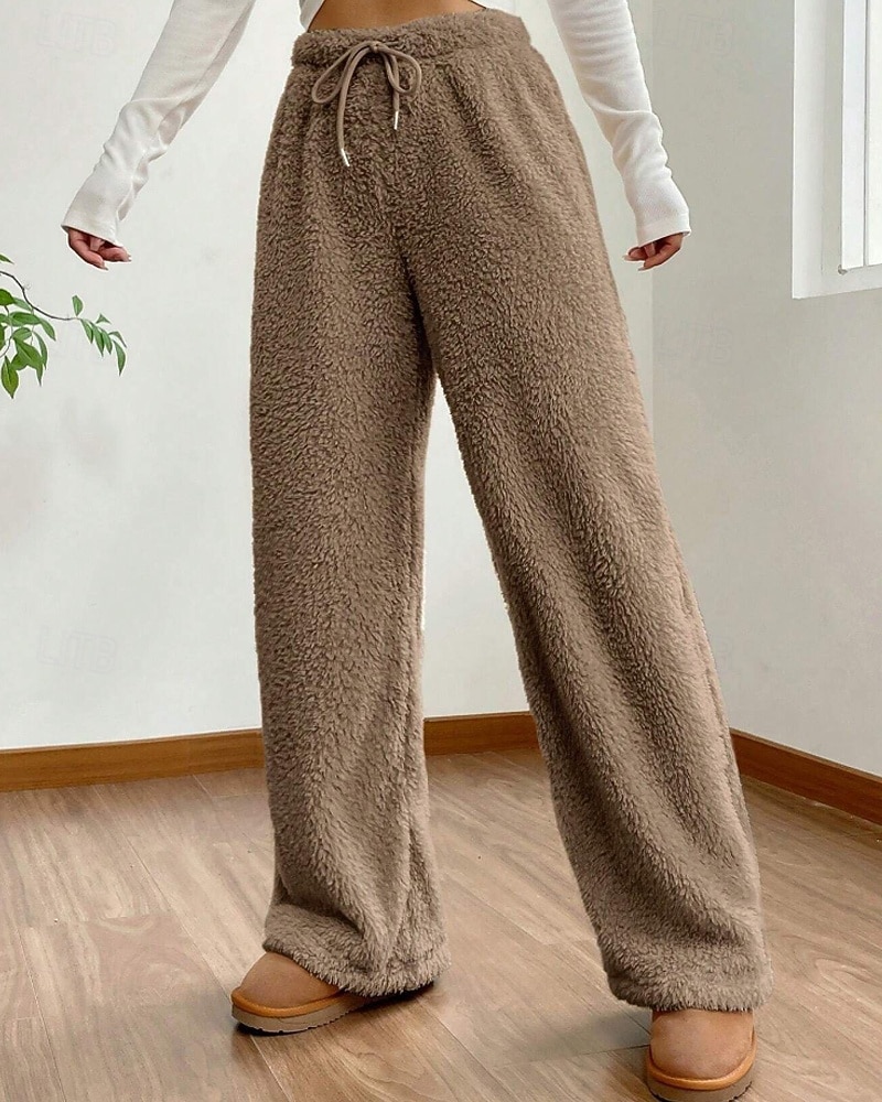 Mulheres Atrevido chinês Casual Comprimento total Cintura Média Tecido Design de cordão elástico Térmico / Quente Com Stretch Ao ar livre Férias Rua Camelo Adamascado Cinzento Preto Inverno Ajuste de 2025 por $19.99 –P6