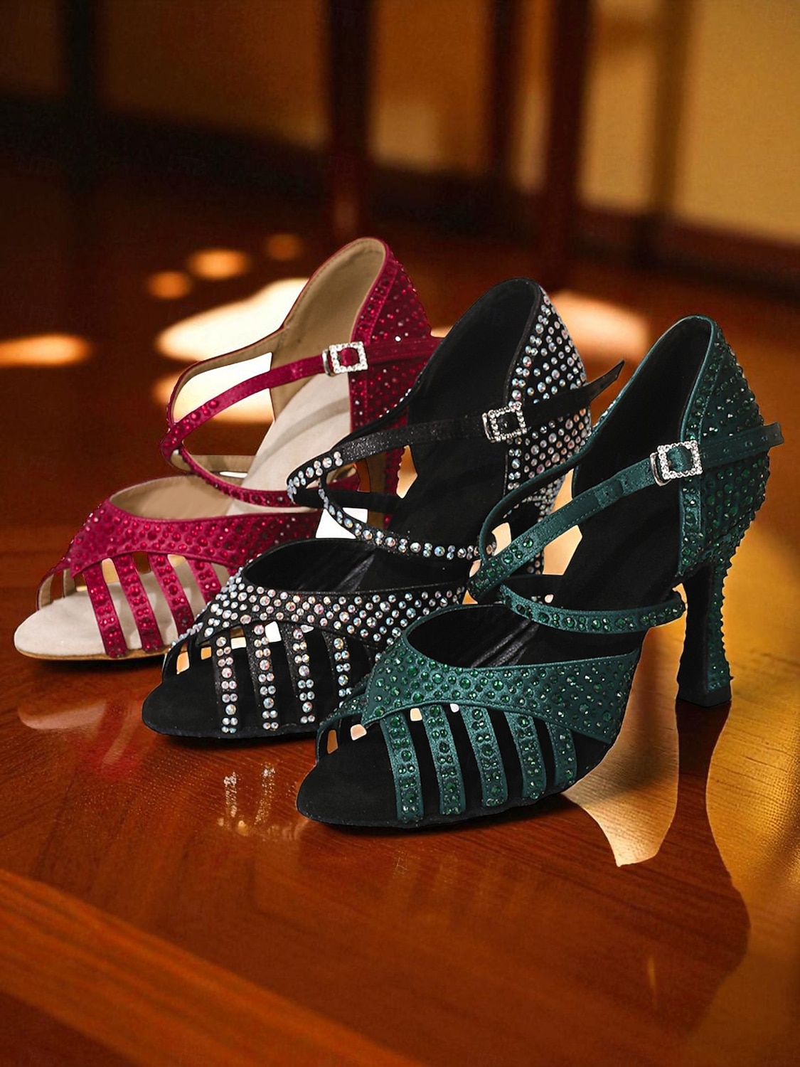 Groene danshakken met strass-bandjes voor dames - glinsterende sandalen in Gatsby-stijl voor balzalen en feestjes 2026 - $69.99 –P2