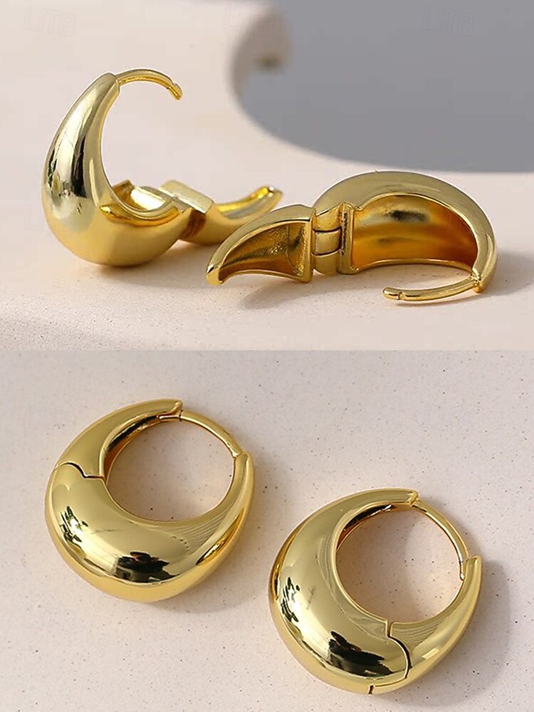 Dámské mohutné kruhové náušnice - klasické pozlacené stříbrné kulaté náušnice, minimalistické šperky pro každodenní nošení, do práce a na večírky 2026 - $5.99 –P7