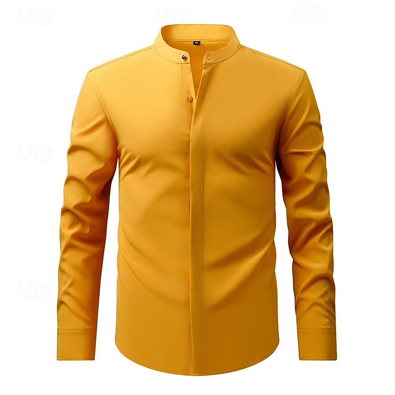 Per uomo Camicia Camicia elegante Camicia non stiro Camicia con colletto alla coreana Semplice Affari Quotidiano Nero Bianco Giallo Vino Manica Lunga Collo alla coreana Estate Primavera Abbigliamento del 2025 a $23.99 –P7