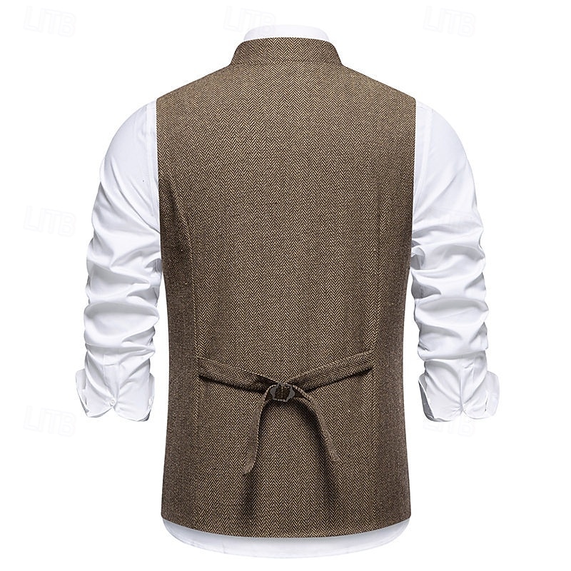 Herren Weste Gilet Urlaub Party Geschäft Mode Lässig Frühling Herbst Tasche Knöpfe Polyester Bequem Karomuster Streifen Einreihig Ein-Knopf Stehkragen Normale Passform Wein Marineblau Dunkelgray 2026 - $35.99 –P10