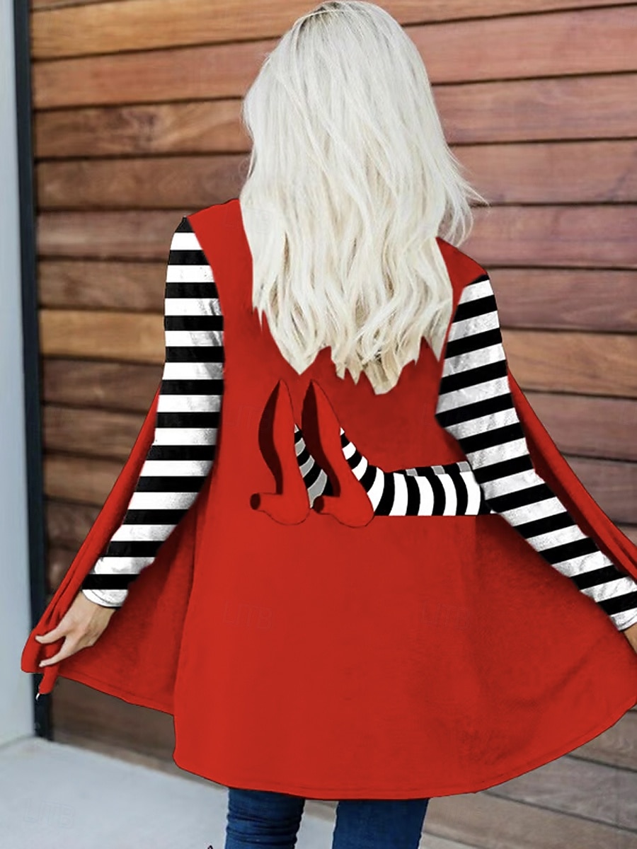 Halloween Kvinners Vinterjakke Trench Coat Lett Behagelig Heks Trykk Åpen Front Vintage Mote Uformell Heks Ferie Uformell Lang Kragefri Regulær Fit Langermet Yttertøy Svart Hvit 2025 - $23.99 –P4