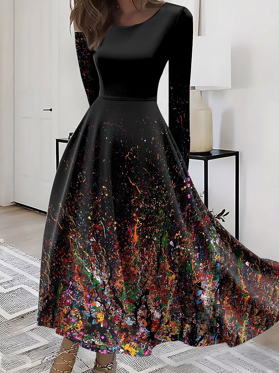 Per donna Abito Midi Abito a trapezio Abito aderente e svasato Vacanza Casual Boho Feste Quotidiano Uscire Vestibilità regolare Ombre Grafico Manica Lunga Girocollo Rosso Blu Viola Verde Estate del 2025 a $36.99 –P1
