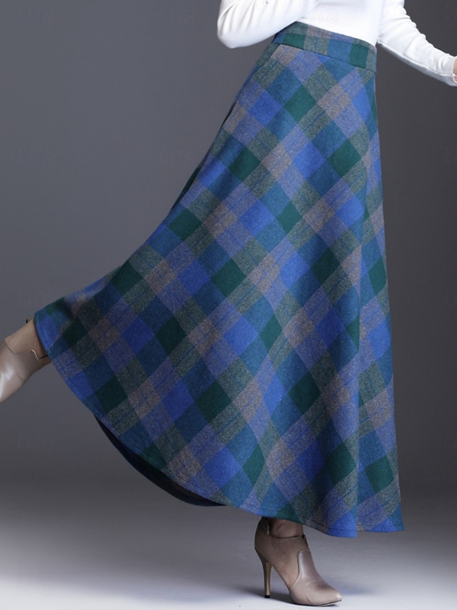 Dame الالتفاف A-linje Elegant Mote Maksi Høy Midje Skjørt Ruter Lomme Trykt mønster Mikroelastisk Jul Gate Rød Blå Grønn Kakifarget Vår Polyester 2025 - $35.99 –P8