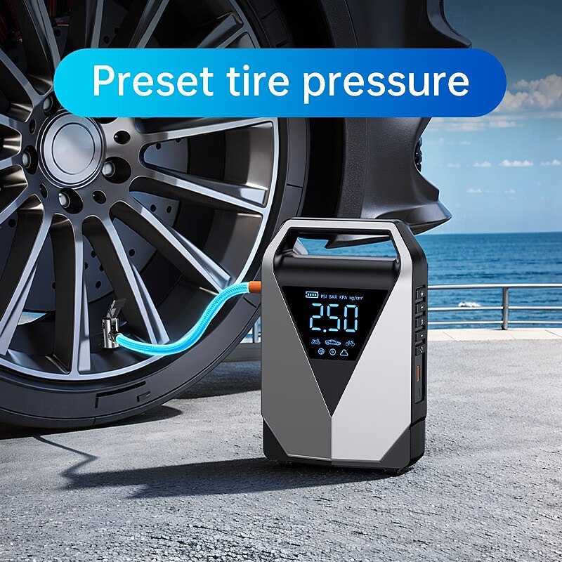 2026年 車用ジャンプスターター、オールインワン型インフレータブルポンプ、8000mAhポータブル充電器、自動始動装置、緊急用車バッテリースターター  コレクション – $134.99 –P5