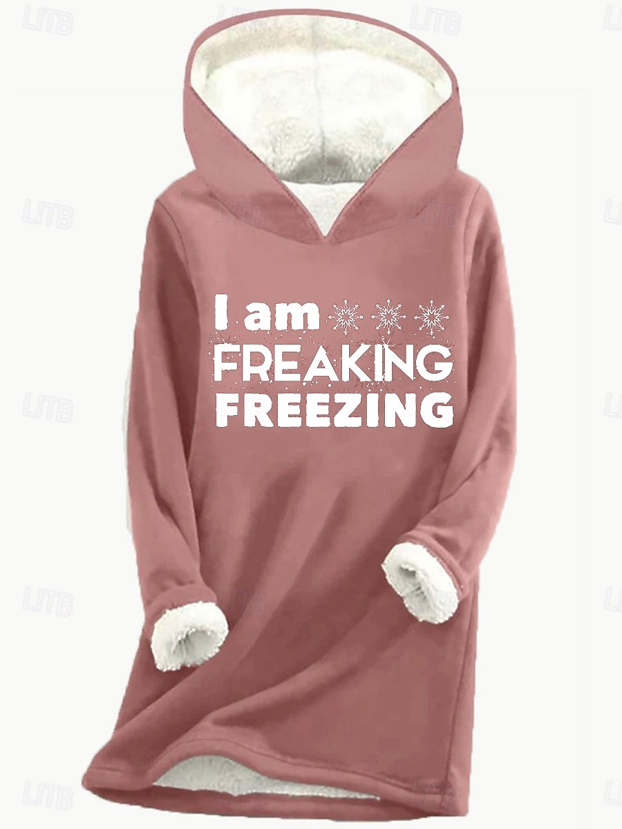 Mulheres Pulôver Moletom Com Capuz Letra Quente Casual Difusa Manga Longa Com Capuz Tops longos Casual Esportes Imprimir Rosa Azul Cinzento Outono Inverno de 2025 por $28.99 –P1