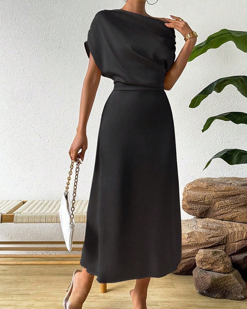 Women's Midi Dress Satin Dress Party Dress Cocktail Dress Elegant Fashion Modern Evening Party Party Special Occasion Regular Fit Plain Sleeveless Crew Neck Black Dusty Blue Green Summer Spring Fall 2026 - zł120.18 –P9