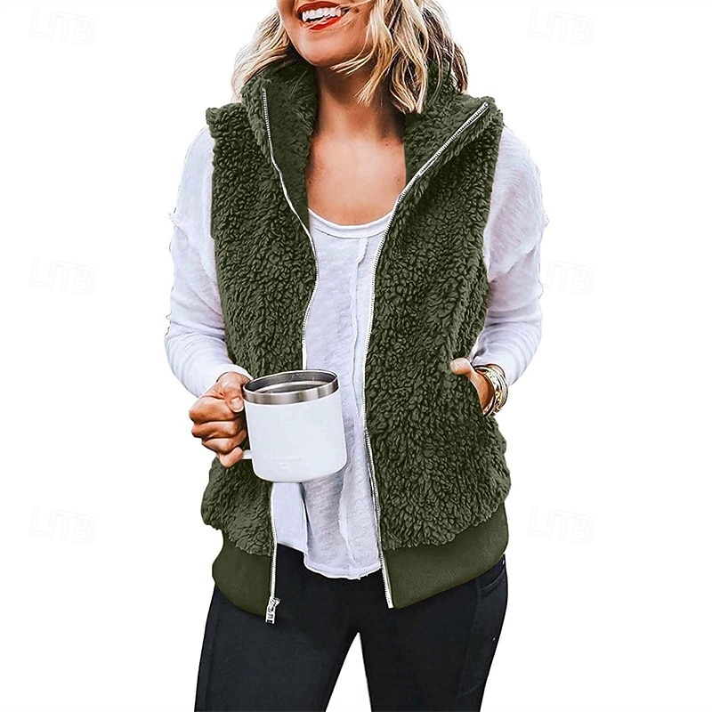 Mujer Chaqueta casual Cómodo Transpirable Cremallera Bolsillo Casual Plano Vacaciones Calle Casual Ropa Cotidiana Cremallera Corto Regular Con Capucha Ajuste regular Sin Mangas Ropa de calle Negro 2025 - $28.99 –P6