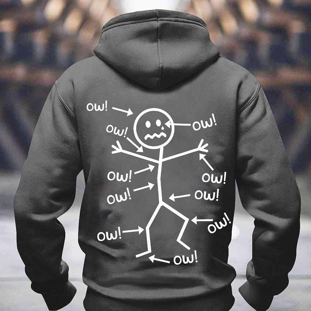 Zabawny hoodie dla mężczyzn z grafiką Ow - ruchome postacie humor związany z bólem długi rękaw pulower 2026 - $28.99 –P1