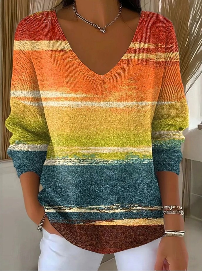 Femmes Pull Élégant Mode Streetwear Fleuri Graphique Col en V Tricoté manche longue Hauts Réguliers Tricoter Week-end Gingembre Violet Automne Hiver de 2025 ? $28.99 –P2