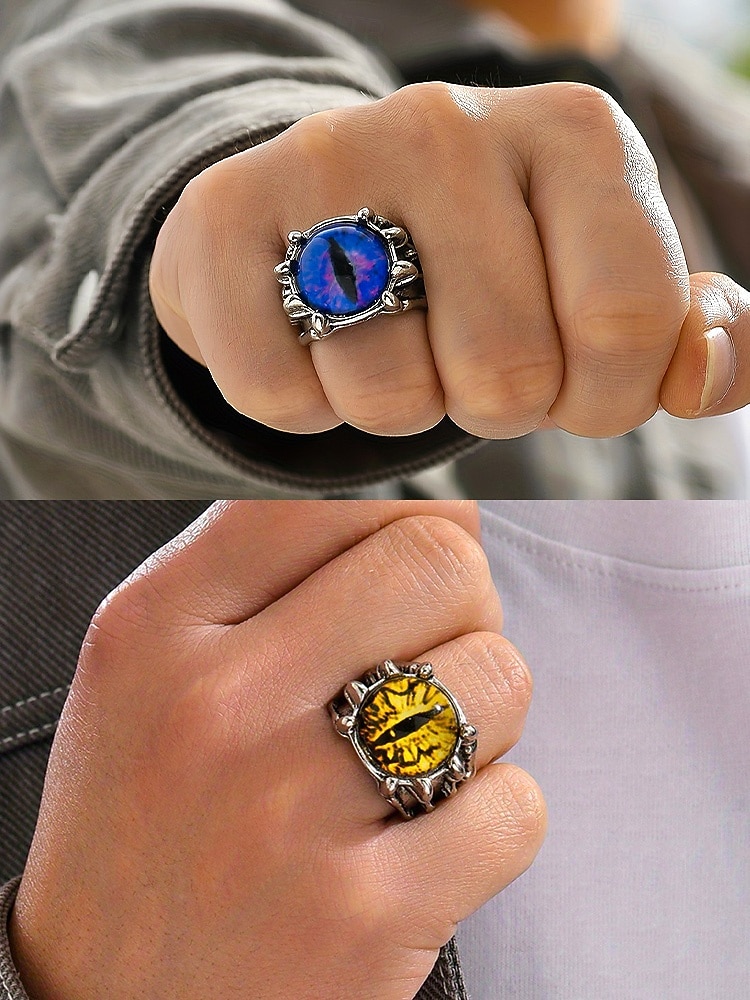 Мужское кольцо из сплава «глаз дракона» на Хэллоуин, регулируемое украшение в стиле готического панка в виде глаза монстра для косплея, вечеринок и фестивалей 2026 - $8.99 –P2