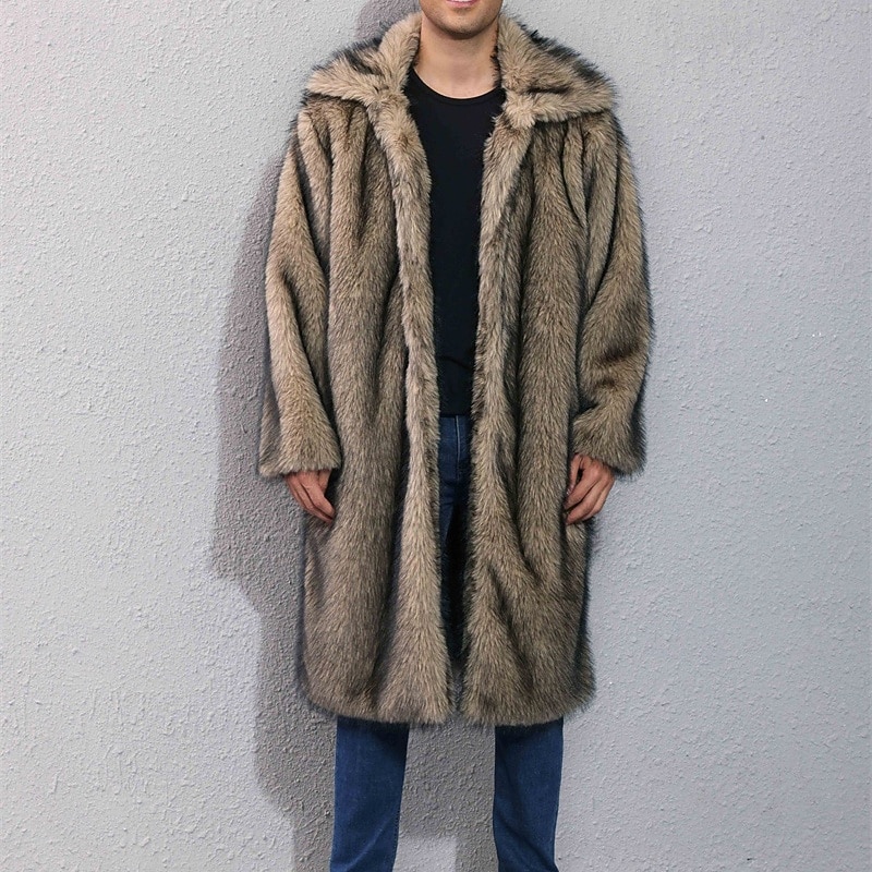 Herren Freizeitjacke Kunstpelzmantel Urlaub Täglich Thermowarm Plüsch Herbst Winter Einfach Mode Streetwear Revers Lang Weiß Gelb Kamel Grau Jacken 2025 - $58.99 –P8