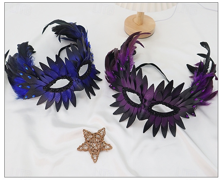 Máscara de baile de penas feminina com design de pluma colorida, acessório de fantasia elegante para festa de Halloween e cosplay de 2026 por $24.99 –P4