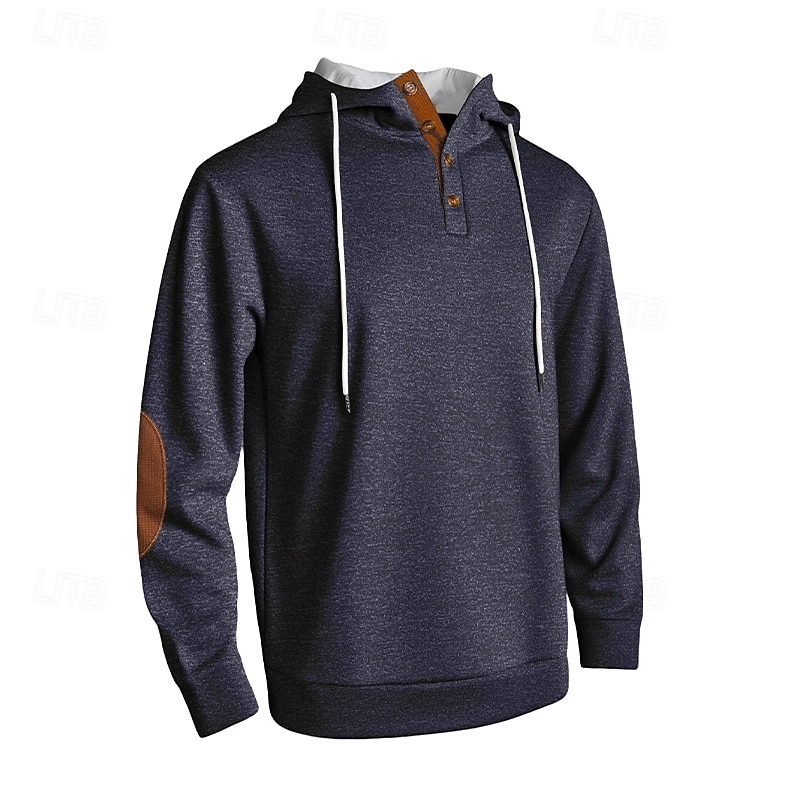 Men's Hoodie Pullover Hoodie Sweatshirt Button Up Hoodie Black Navy Blue Royal Blue Khaki Light Grey Hooded Plain Patchwork Color Block Sports & Outdoor Casual Daily Streetwear Cool Sportswear Spring 2026 - $28.99 –P5