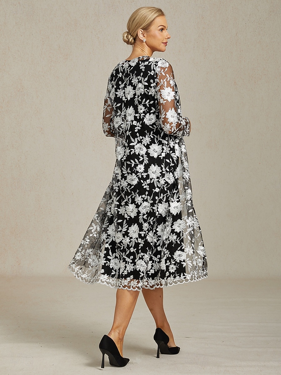 2026年 女性用 コート 高通気性 レース 刺繍 エレガント フラワー フォーマル 結婚式 パーティー ロング クルーネック ルーズフィット 長袖 アウターウェア ブラック 夏 春  コレクション – $65.99 –P2