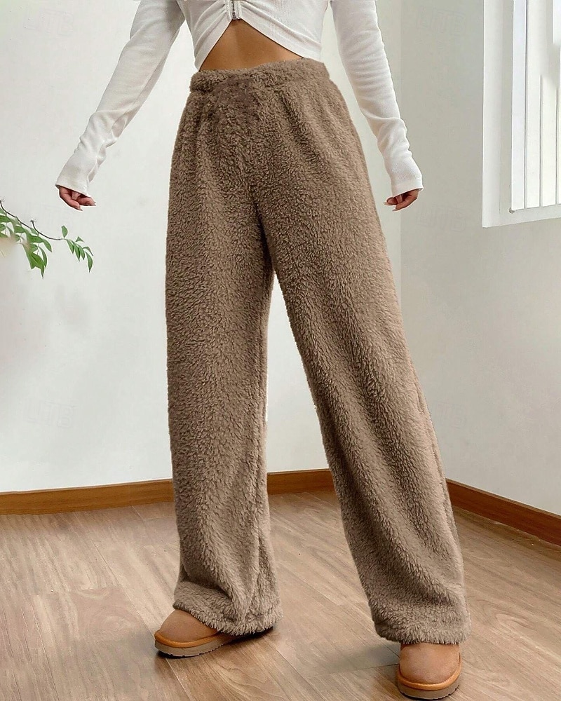 Femmes Jambe large Slacks Mode Occasionnel Longueur complète Taille Moyenne Uni Taille Élastique Chaleur Thermique Non Elastique Élastique Formel Vacances Rue Gris clair Gris foncé Chameau Gris Hiver de 2025 ? $26.99 –P7