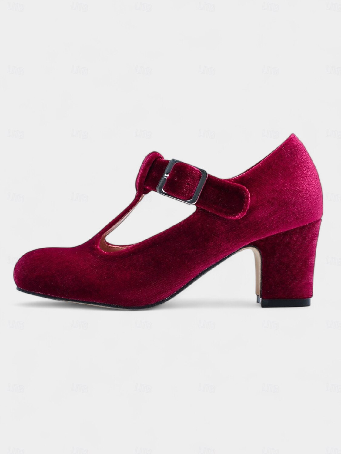Women's 1950s Gatsby T-Strap Heels  Red Velvet Round Toe Mary Jane Shoes  with Buckle Strap for Vintage Cocktail Party , Evening Wear and Formal  Events 2026 - $49.99