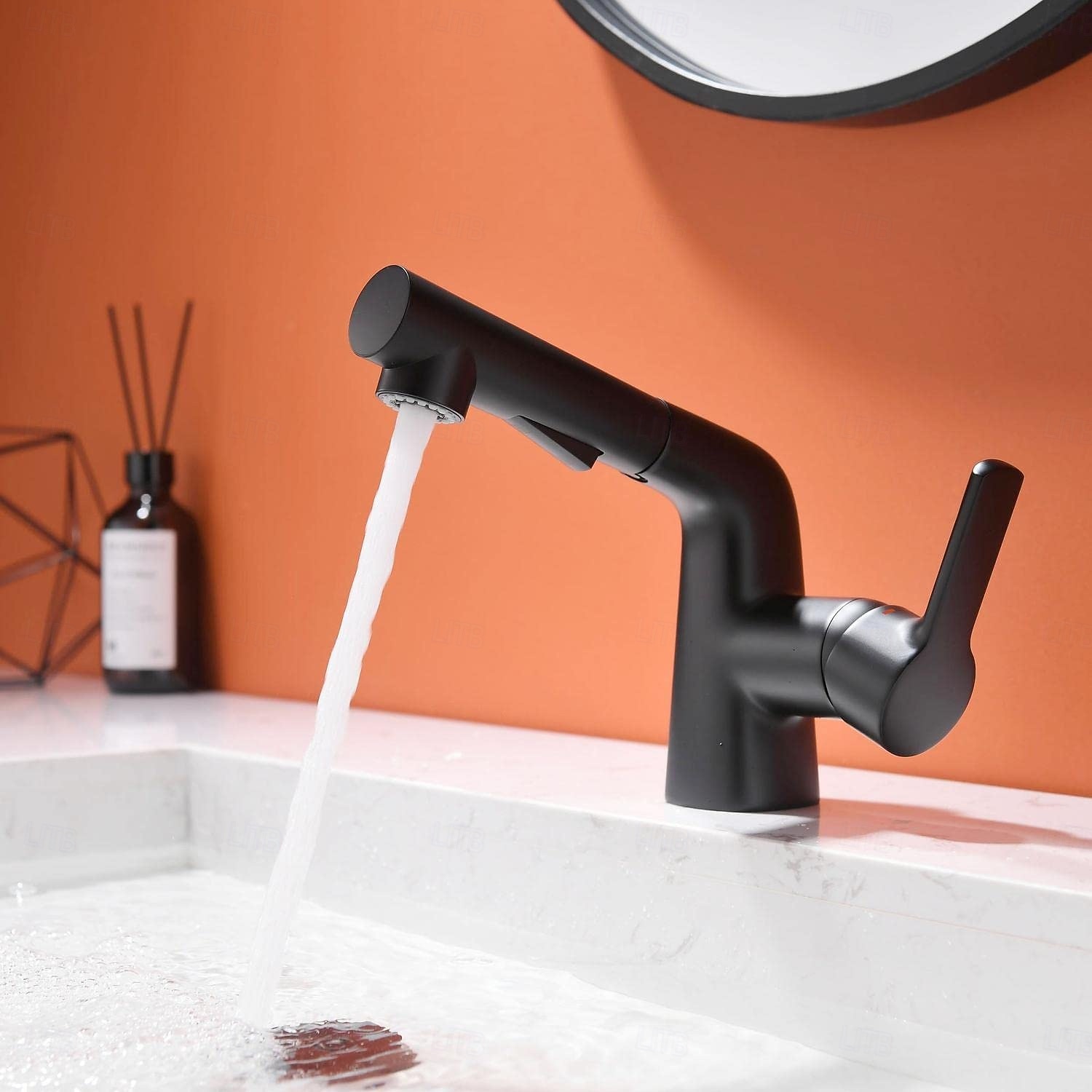 Bathroom Sink Faucet with Pull Out Spray,Brass Liftable 3-modes Electroplated / Painted Finishes Centerset Single Handle One Hole Lavatory Rotating Spout for Cold and Hot Water Bath Taps 2025 - $161.99 –P4