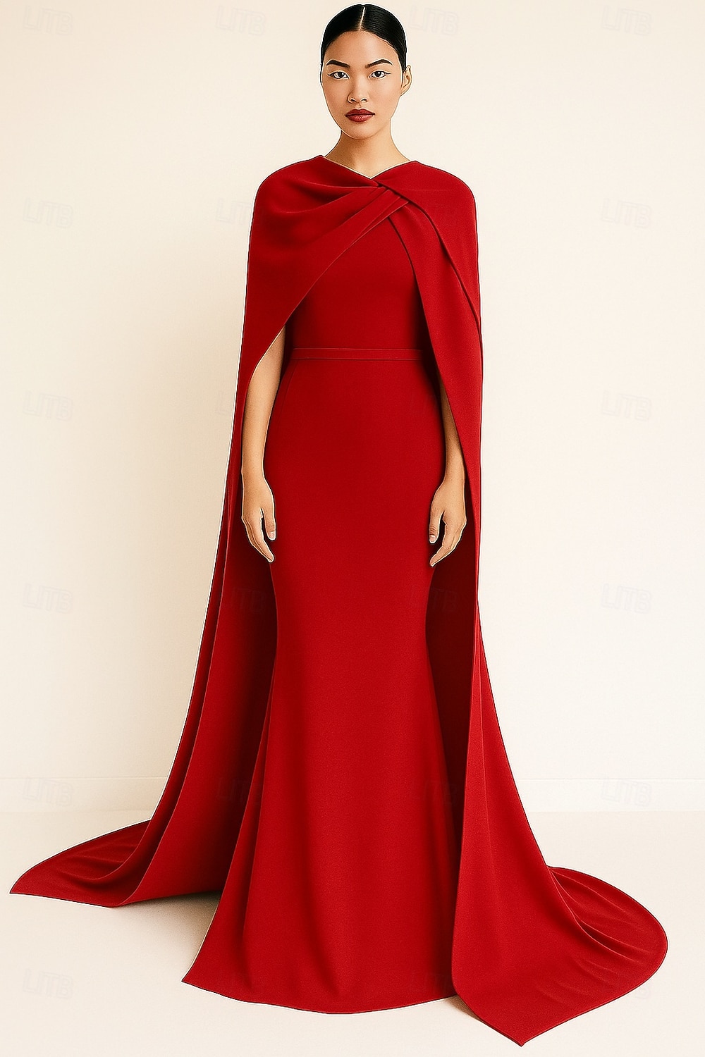 Sirène / Trompette Fourreau / Colonne Robe de Soirée Élégant Robe de soirée Formel Mariage Longueur au sol Sans manches Col haut Capes Crêpe Extensible avec Châle 2025 de 2025 ? $134.99 –P2