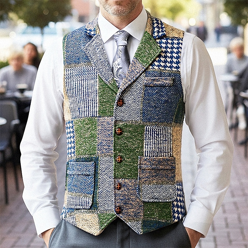 בגדי ריקוד גברים וסט חֲזִיָה Gilet חופשה מפלגה עֵסֶק אופנתי יום יומי אביב סתיו כיס כפתורים פוליאסטר נוח משובץ חזה יחיד כפתור יחיד דש רגיל פול יין כתום כחול כהה אֵפוֹד 2026 - $37.99 –P18