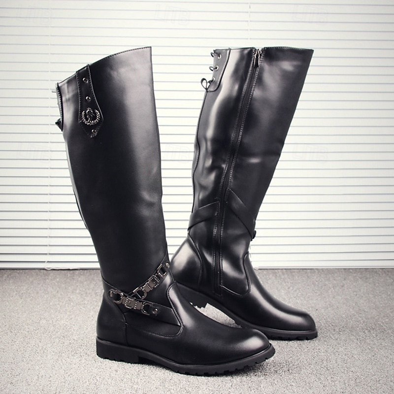 Pánské černé jezdecké boty nad kolena – vysoké slim fit, jezdecký styl s bočním zipem pro formální akce, gotický cosplay a kostýmní večírky 2025 - $79.99 –P5