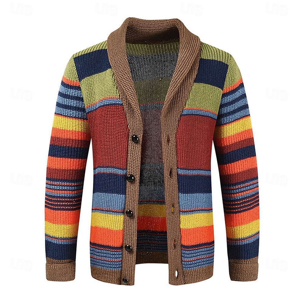 Herr Cardigan Tröja Beskuren tröja Stickad tröja Ribbad Sticka Vanliga toppar Knappar Rand Sjalslag Mode Klassisk Semester Dagliga kläder Kläder Höst Vinter Vinrött M L XL 2025 - $33.99 –P3