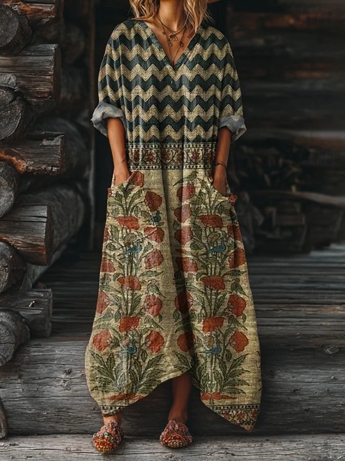 Women's Maxi Dress Boho Sundress A Line Dress Vacation Casual  Birthday Daily Holiday Loose Fit Floral Long Sleeve V Neck Yellow Red Blue Purple Spring Fall 2026 - $37.99 –P3
