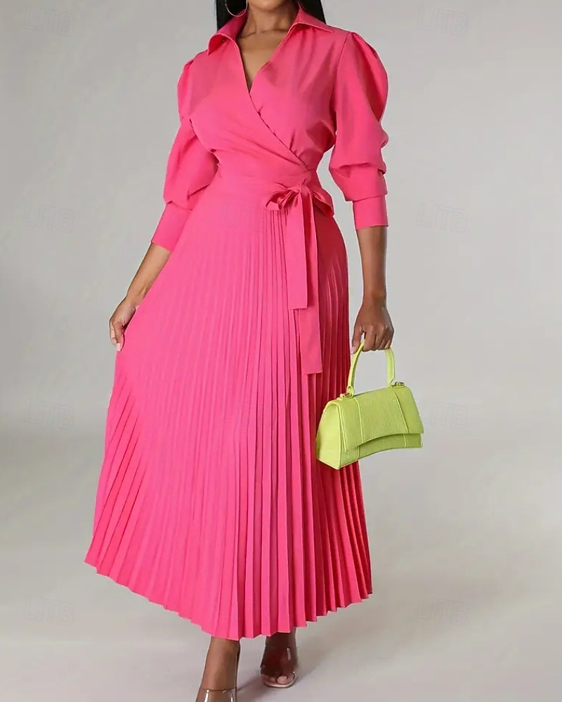 Dámské Midi šaty Šaty na párty Koktejlky Saténové šaty Slip Dress Elegantní Moderní Venkovní Párty Večerní oslava Běžný Bez vzoru Dlouhý rukáv Košilový límec Růžová růžová Černá Světlá růžov 2025 - $36.99 –P5