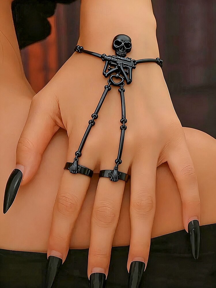 Braccialetto di ossa e teschio finti per Halloween o pirati