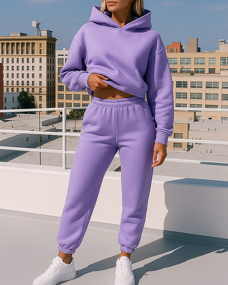 Mujer Chándal de 2 piezas Sudadera con capucha Lounge Conjuntos de chándal Color sólido Trajes de Yoga Otoño Negro Blanco Rutina de ejercicio Al Aire Libre Viaje Alta cintura Ligero Moda Manga Larga 2025 - $32.99 –P1