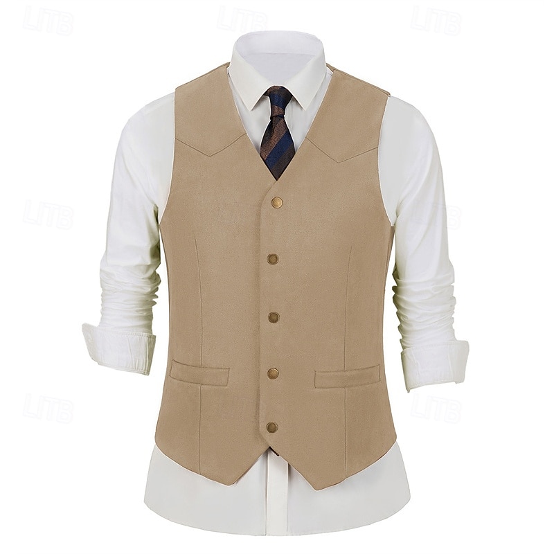 Herren Weste aus Wildlederimitat Weste Gilet Urlaub Party Geschäft Mode Lässig Frühling Herbst Tasche Knöpfe Polyester Bequem Einfach Einreihig Ein-Knopf V Ausschnitt Normale Passform Schwarz 2025 - $32.99 –P6