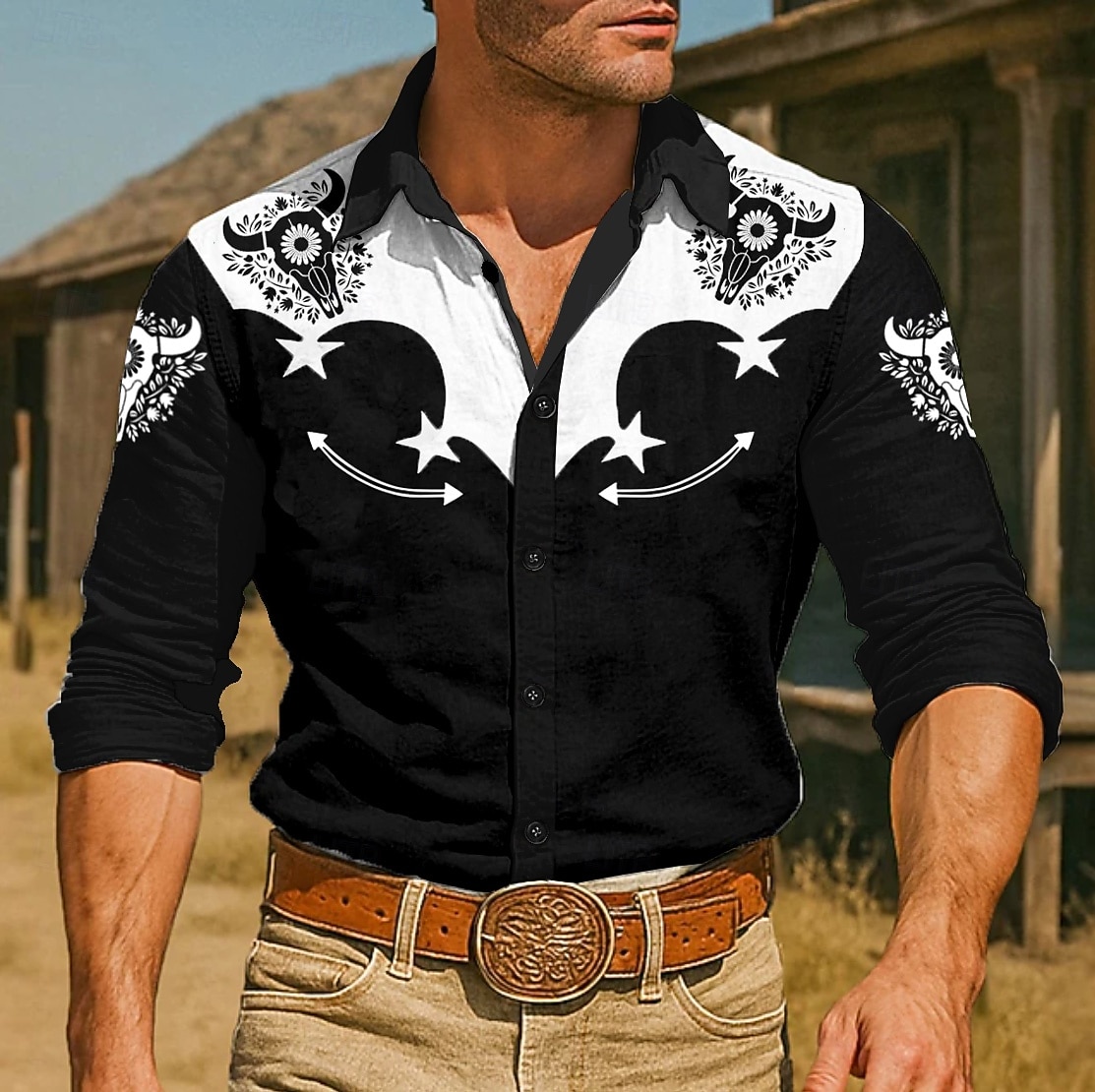 Per uomo Stampa Floreale Stampa Mucca Fiori Camicia Camicia Western Camicia da cowboy Manica Lunga Vintage Retrò All'aperto Vacanza Primavera Autunno Collo ripiegato Stampa 3D Camicia tipo lino Nero del 2026 a $27.99 –P1