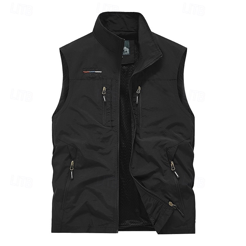 Homens colete ao ar livre Colete colete de pesca Ao ar livre Diário Moda Casual Primavera Outono Bolsos Poliéster Confortável Tecido Zíper Colarinho Chinês Normal Preto Laranja Cáqui Verde Tropa de 2026 por $31.99 –P14