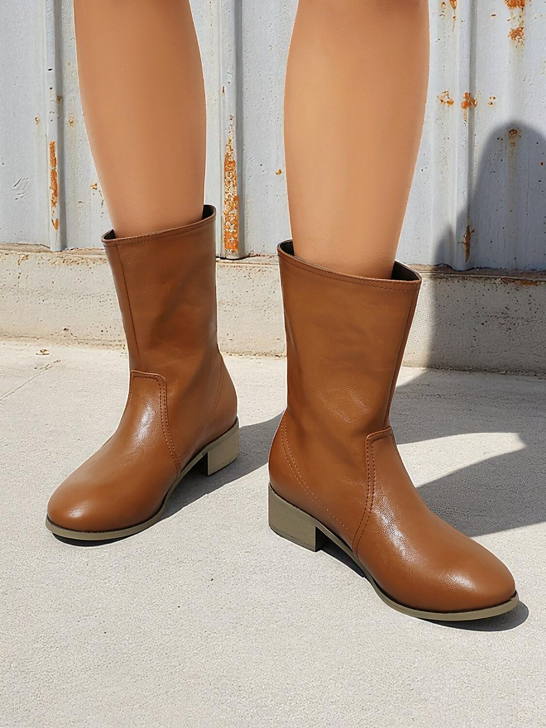 Dámské hnědé kotníkové boty ve westernovém stylu z umělé kůže – klasické kovbojské boty na festivaly a venkovské outfity 2025 - $46.99 –P8