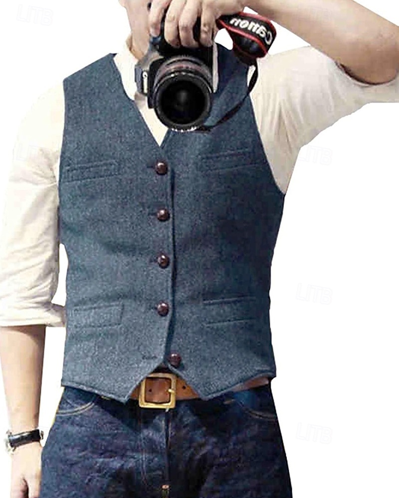 Hombre Chaleco Vacaciones Fiesta Negocio Moda Casual Primavera Otoño Bolsillo Botones Poliéster Cómodo Color sólido Recto 1 botón Escote en Pico Ajuste regular Plata Negro Champaña Vino Chaleco 2025 - $24.99 –P14