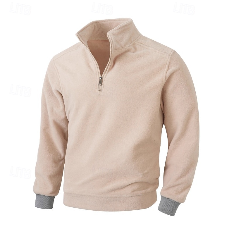 Men's Sweatshirt Fleece Hoodie Quarter Zip Sweatshirt Fleece lined Hoodie Black Army Green Beige Gray High Neck Plain Patchwork Color Block Sports & Outdoor Casual Daily Streetwear Cool Sportswear 2026 - $28.99 –P5
