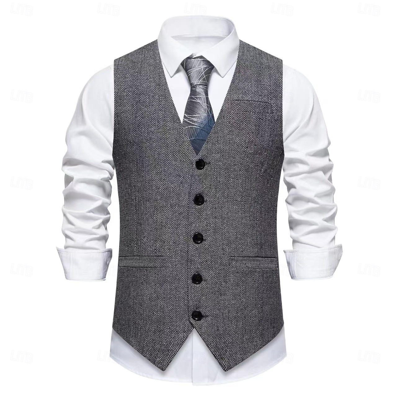 Homme Gilet en tweed Gilet Formel Mariage Vacances Quotidien ancien Mode Printemps Automne Avec Poches Boutons Polyester Confortable Chevrons Simple Boutonnage Col en V Revers Coupe Slim Marron Gris de 2026 ? $36.99 –P5